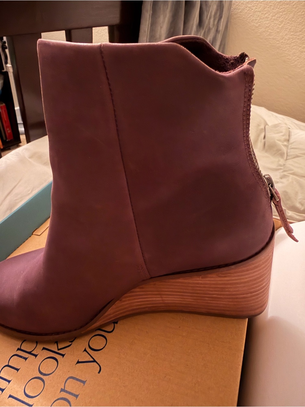 Toms Plum Ankle Bootie with Stacked Heel
